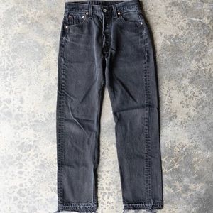 LEVIS 501 High Rise Released Raw Hem Black Jean 28